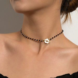Y2K Black Daisy Toggle Choker Necklace
